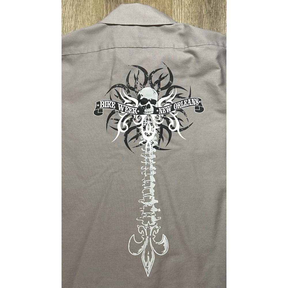 New Orleans 2010 Bike Week Shirt XL Motorcycle Biker Button Down Mechanic Grey